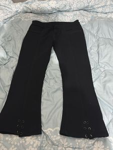Black Flare Pants with Grommet Detail