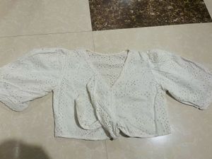 Chic White Embroidered Tie-Front Top