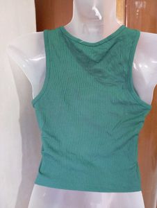 Green Colorblock Ribbed Tank Top