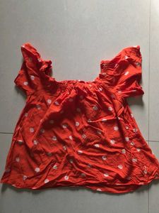 Cute Orange Polka Dot Off-Shoulder Top