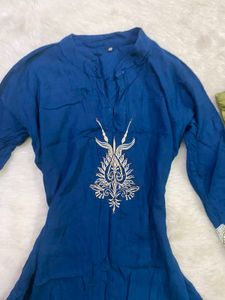 Blue Asymmetric Kurti &amp; Olive Green Sharara