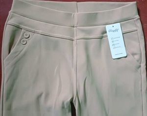Women's Beige Slim Fit Trousers