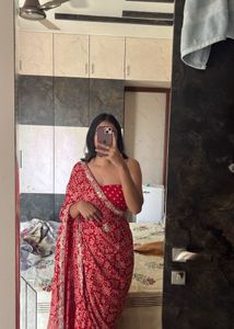 Vibrant Red Bandhani gajji modal silk