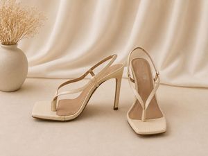 Cream Thong Heeled Sandals