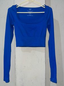 Glassons Blue Long-Sleeve Square Neck Crop Top
