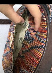Multicolor Woven Sling Bag with Adjustable Strap