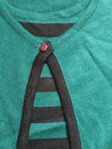 Stylish Teal Cardigan with Striped Inner attached
