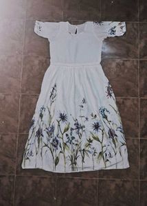 White Floral Print Midi Dress