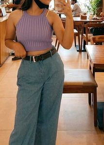 Purple Ribbed Halter Neck Top