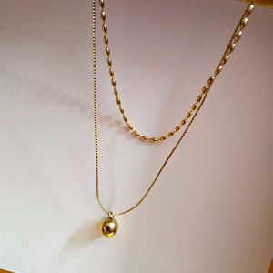 Double Layered Ball Anti Tarnish Gold Necklace