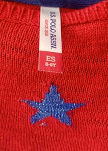 Red Blouse with Blue Star Embellishment