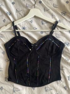 Sequin Embellished Black Corset Top