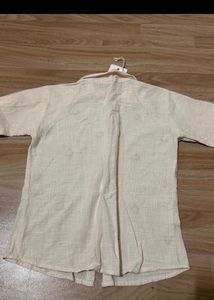 Cream Heart Print Pure Linen Shirt