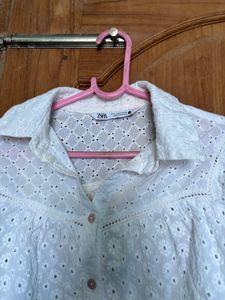 Zara White Embroidered Blouse