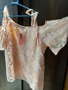 Off Shoulder Rose Top With Beautiful Brasso Work