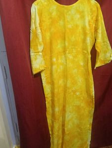 Yellow Tie-Dye Kurta with Embroidery
