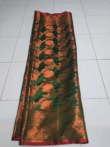 Elegant Green Floral Brocade Saree