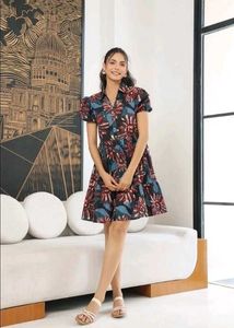 Tropical Floral Print A-Line Dress for Women