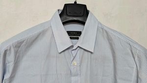 ZARA Men's Light Blue Striped Dress Shirt