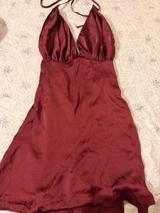 Maroon Satin Halterneck Dress