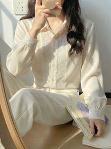 New with tag Korean Elegant Cream Lace Pyjama Set