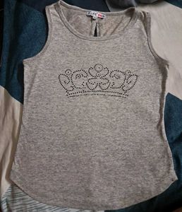 Grey Sleeveless Top with Bow Detail