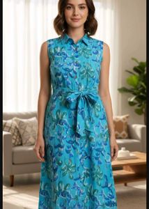 Beautiful Blue Floral Sleeveless Dress