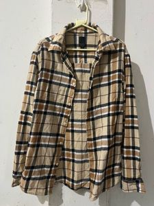 H&M Regular Fit Flannel Shirt in Beige
