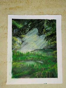 Handmade landscape painting with acrylic colours