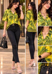 Vibrant Tropical Leaf Print Shirt