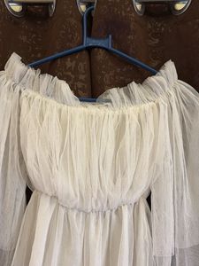 Off-Shoulder white mesh top