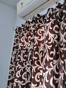 Door  🚪 Elegant Brown &amp; Cream Curtains of 1