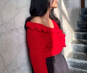 Chic Off-Shoulder Red Knit Top