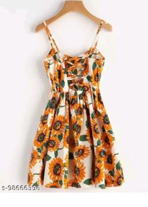 Sunflower Print Crisscross Back Skater Dress