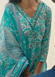 Beautiful Blue Floral Kurta Set with Dupatta