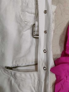 Cute Pink Top &amp; White Denim Skirt