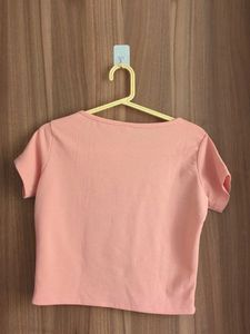 Salmon Pink Basic Crop Top