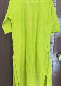Lime Green Kurta with Pink Embroidery
