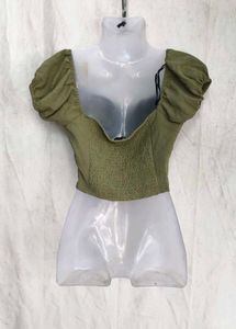 6216. Chic Ruched Puff Sleeve Crop Top