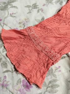 Coral Lace Trimmed Peasant Top