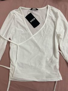 SHEIN White Wrap Long Sleeve Top