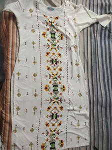 White Kurta with Colorful Geometric Print