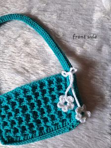 Handmade Crochet Teal Clutch Bag