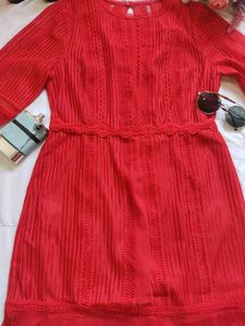 Chic Red Lace Detail Dress