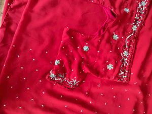 y2k Red heavy handwork Saree