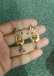 Peacock Earrings with Green Stones