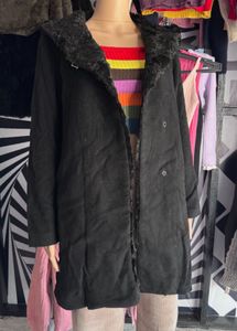 Fur Trim Black Coat