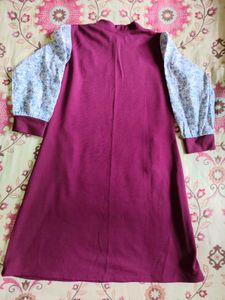 Maroon Dress with Floral Sleeves