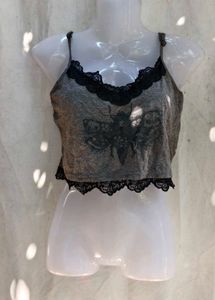 Gothic Moth Lace Trim Cami Top