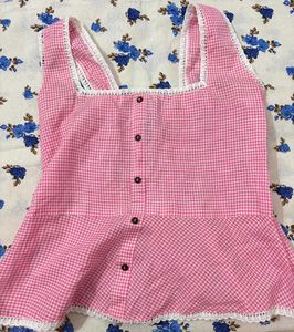 Pink Gingham Peplum Top
